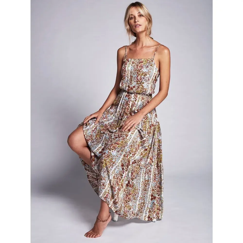 Free People Valerie Floral Tiered Maxi Dress Spaghetti Strap Open Back XS Fairy - Picture 3 of 12